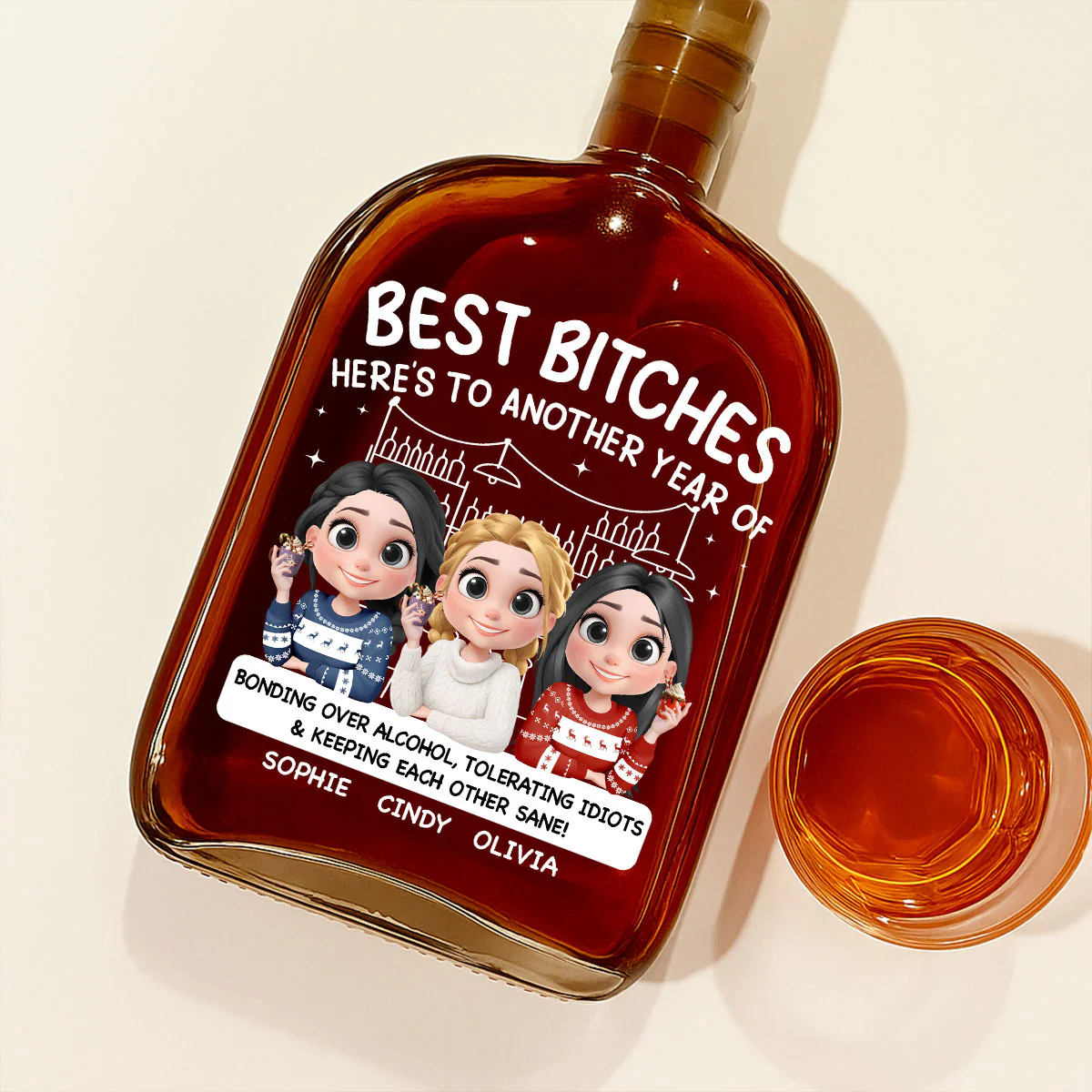 Friendship Fueled By Sass And Wine - Personalized Custom Spirits Decanter - Image 2