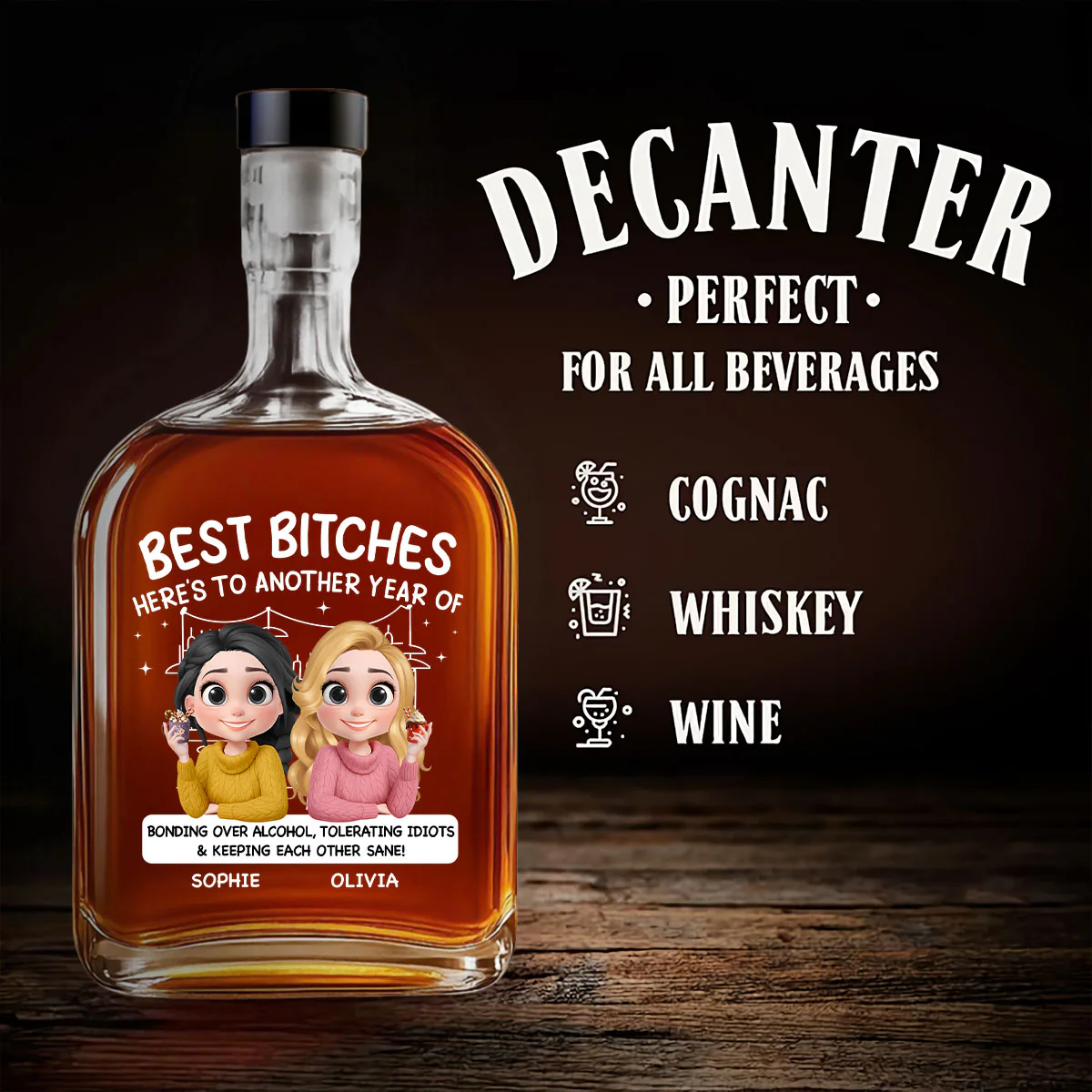 Friendship Fueled By Sass And Wine - Personalized Custom Spirits Decanter - Image 4