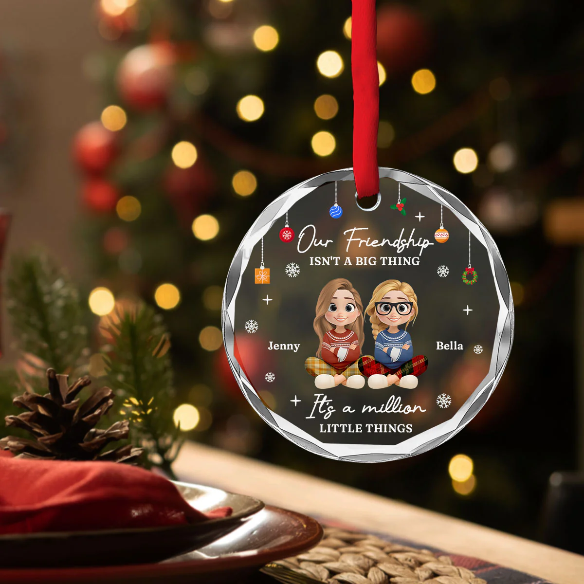 Friendship Grows Through Little Moments - Personalized Custom Glass Ornament - Image 5