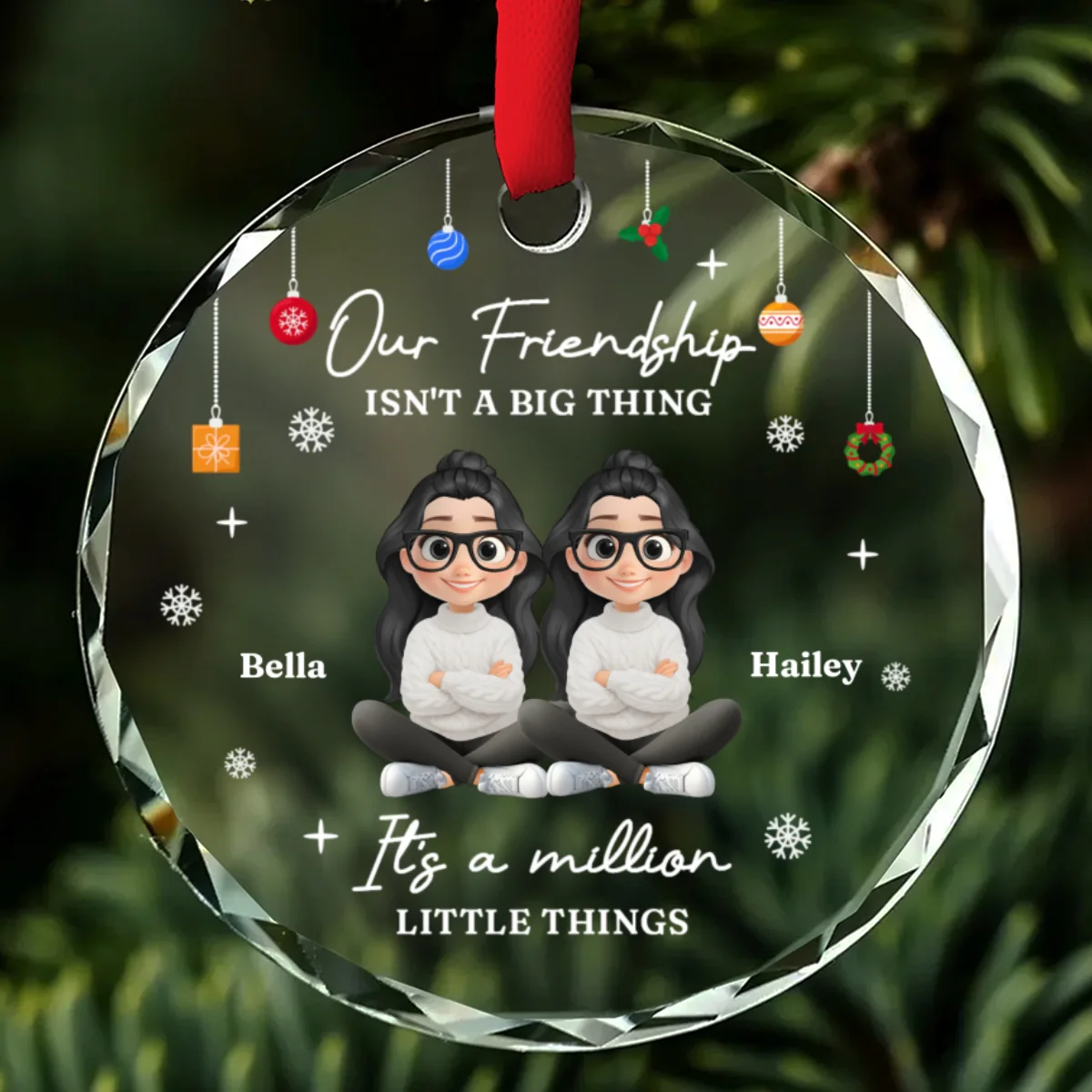 Friendship Grows Through Little Moments - Personalized Custom Glass Ornament - Image 7