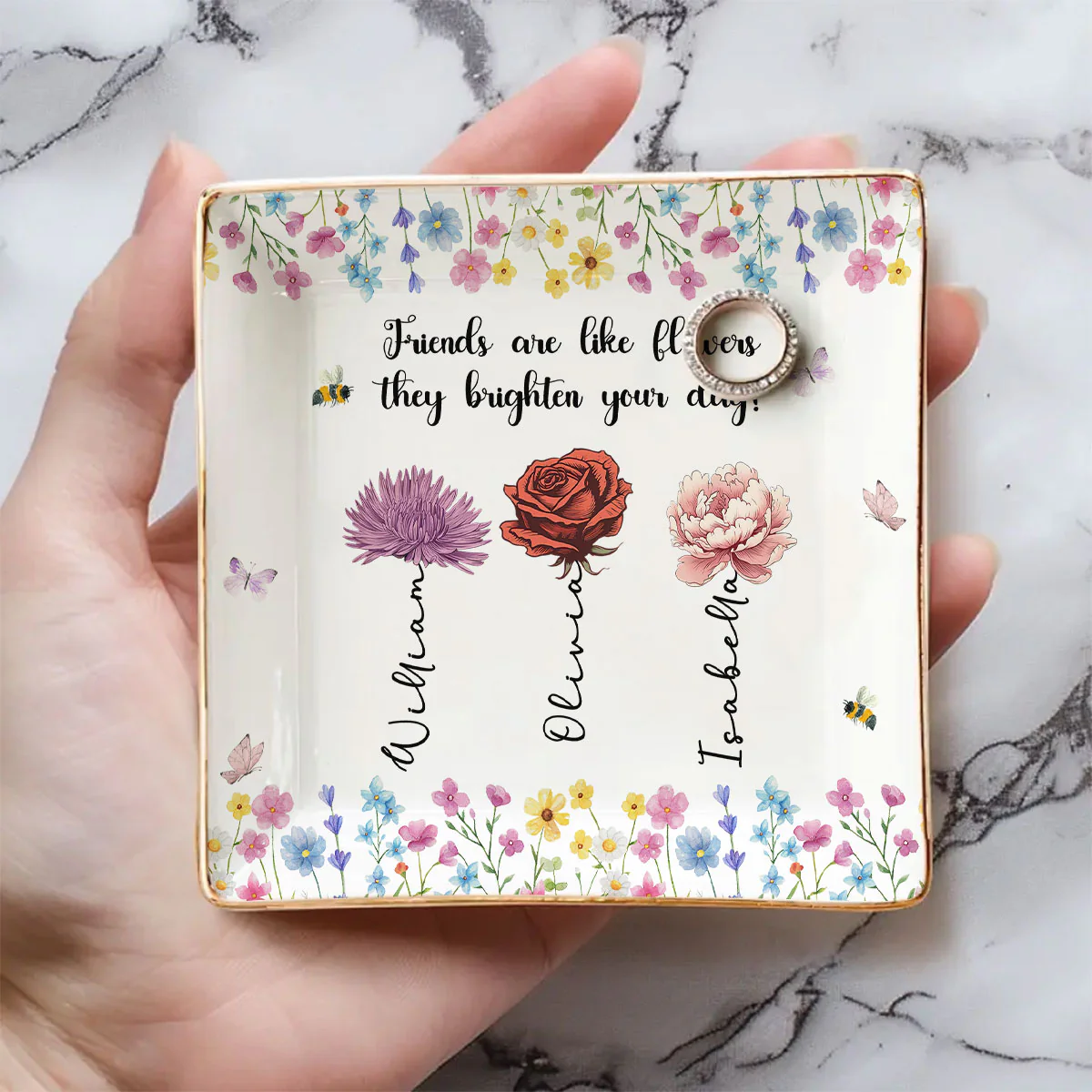 Friendship Grows With Gentle Care - Personalized Custom Jewelry Dish - Image 2