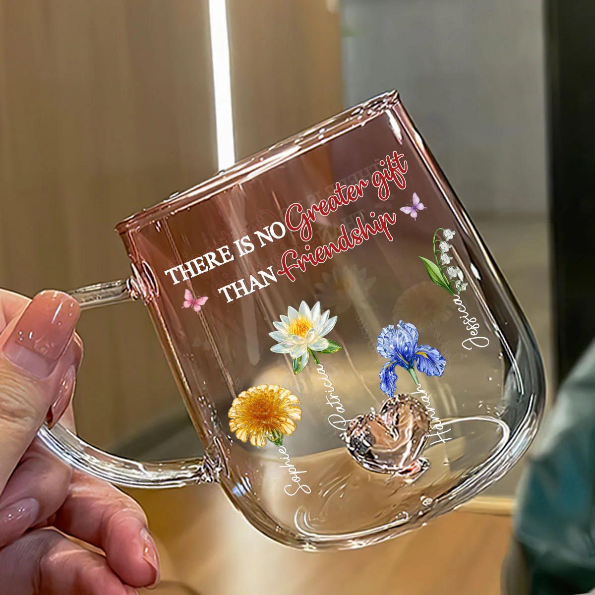 Friendship Is A Gift - Personalized Custom Pink Gradient Glass Mug - Image 5
