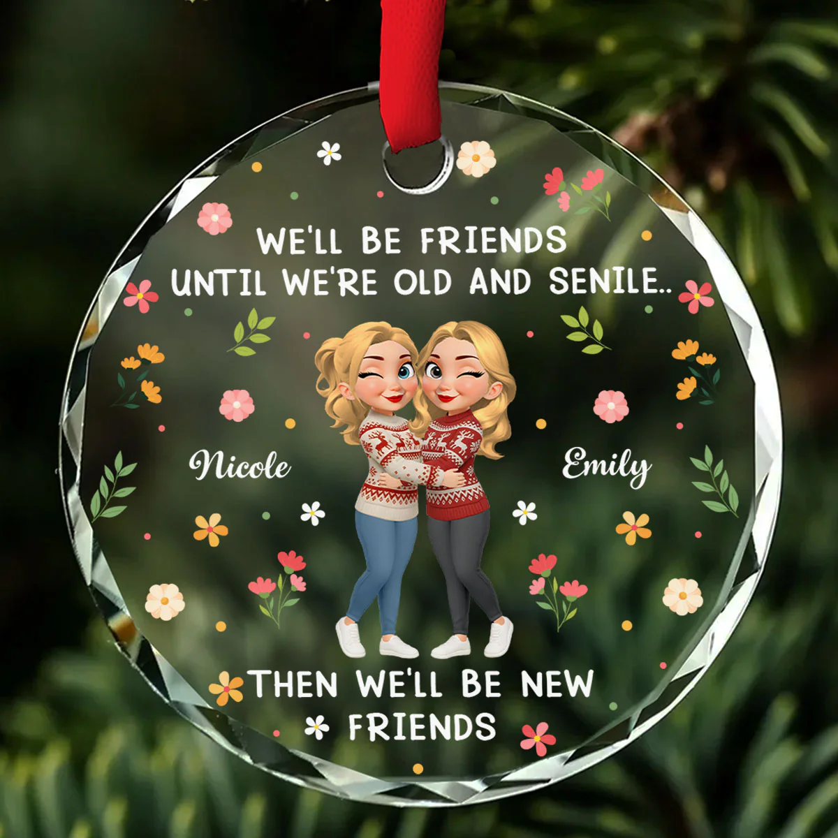 Friendship Keeps Our Hearts Young - Personalized Custom Glass Ornament