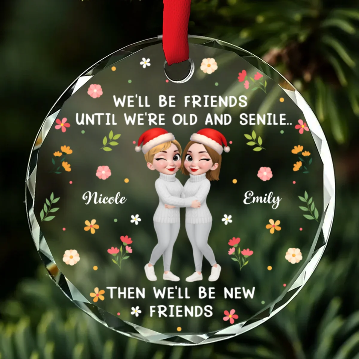 Friendship Keeps Our Hearts Young - Personalized Custom Glass Ornament - Image 6