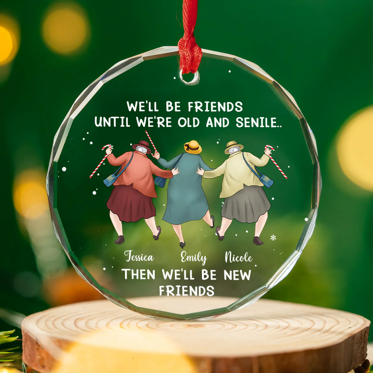Friendship Never Gets Too Old - Personalized Custom Glass Ornament - Image 2