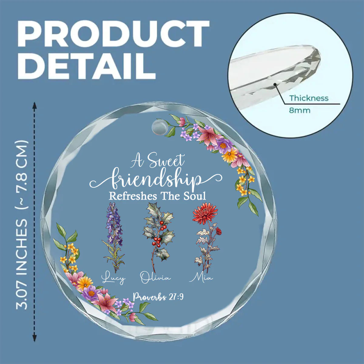 Friendship Refreshes The Soul - Personalized Custom Glass Ornament - Image 2