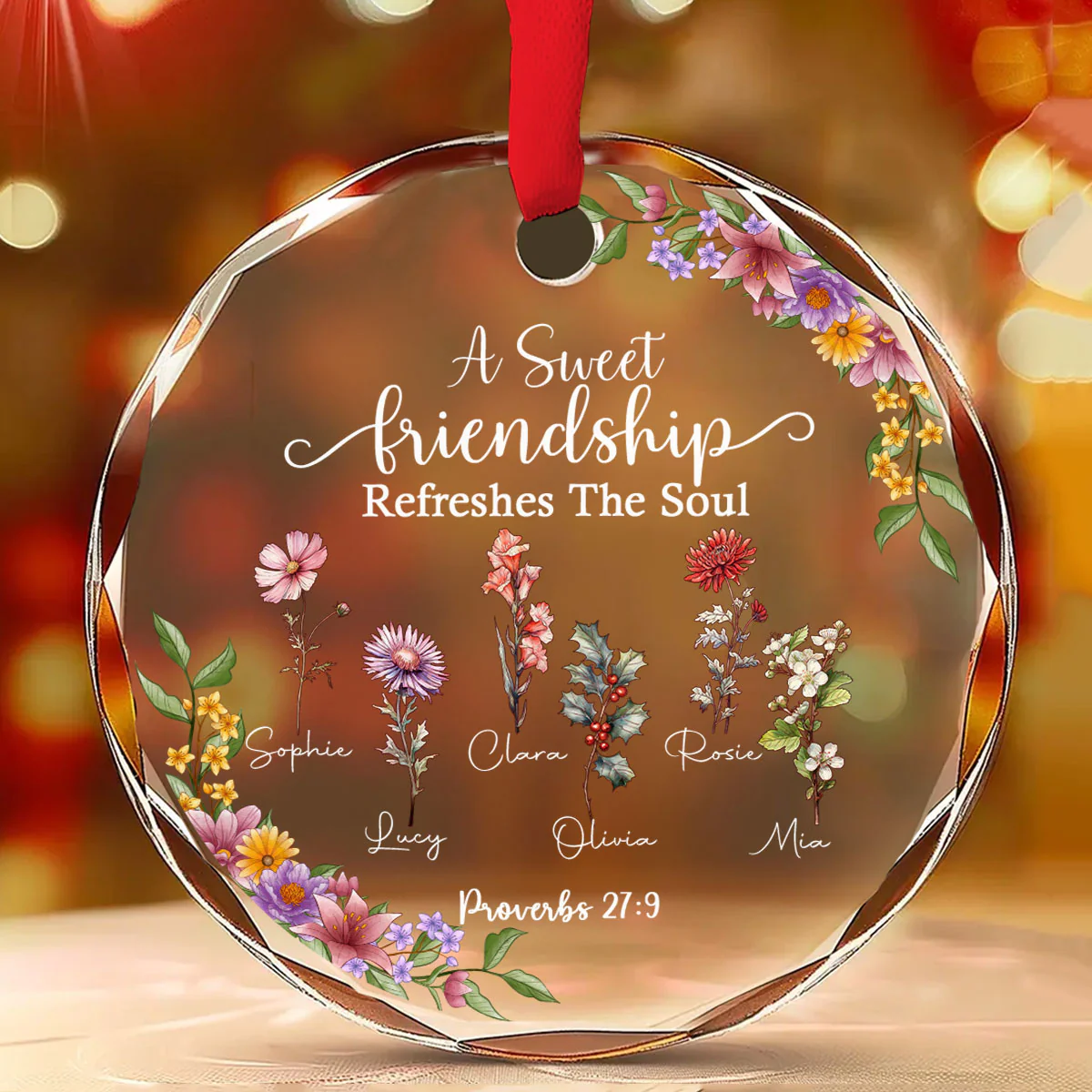 Friendship Refreshes The Soul - Personalized Custom Glass Ornament - Image 3