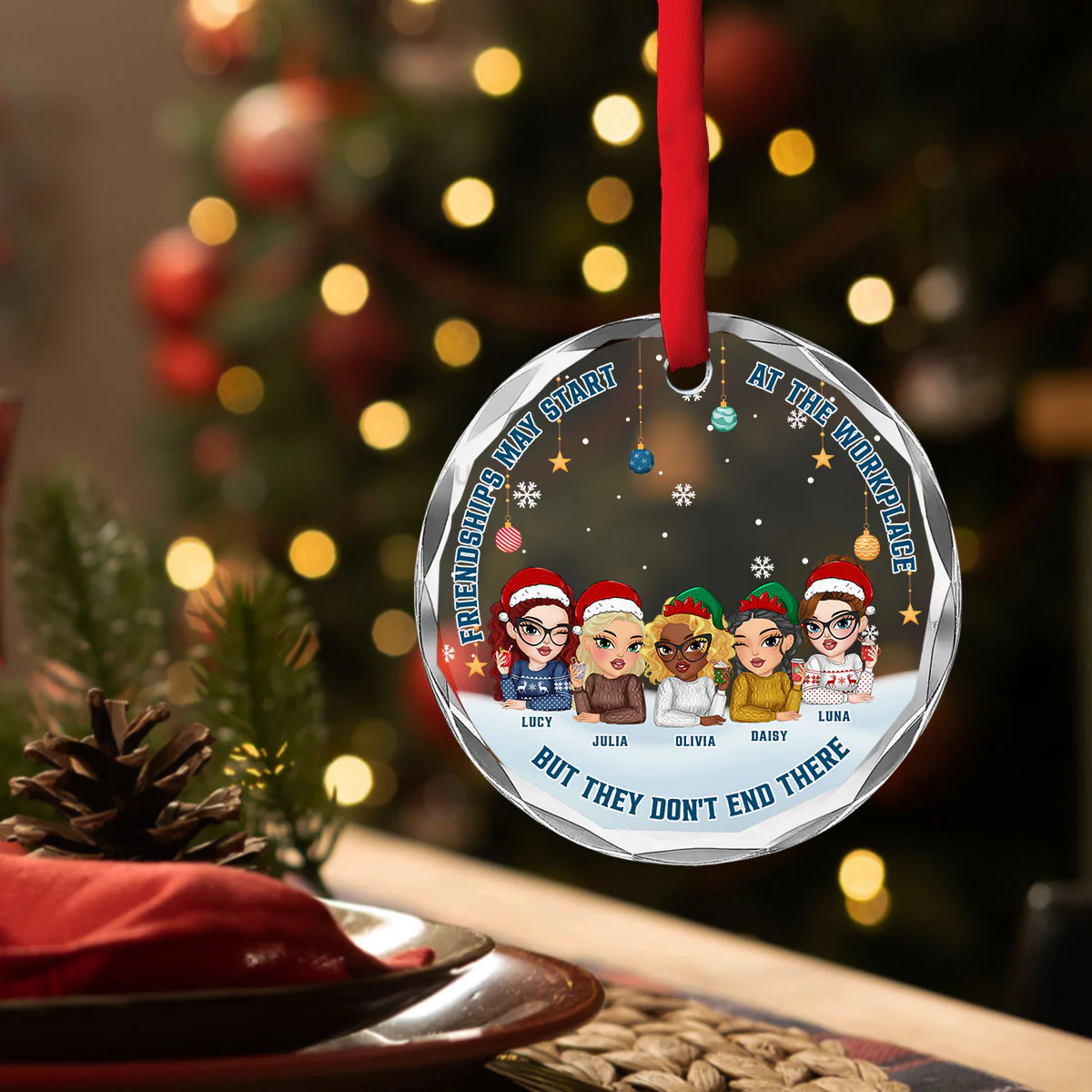Friendships Start At Work, But It Does Not End There - Personalized Custom Glass Ornament - Image 4