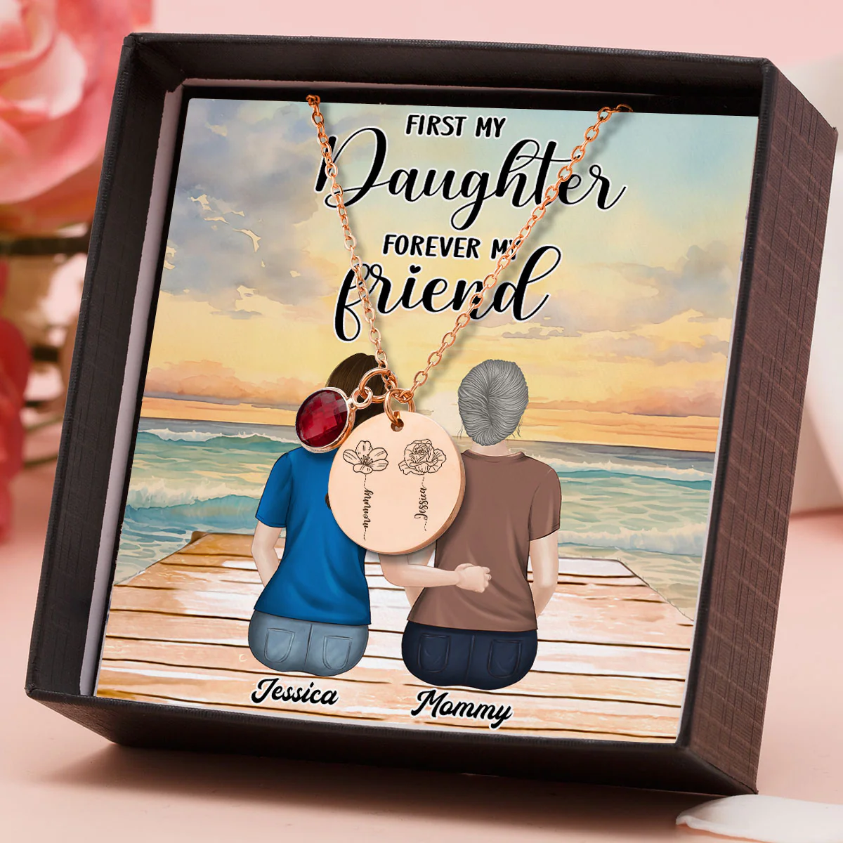 From Daughter To Forever Friend - Personalized Custom Birthstone Necklace With Message Card - Image 3