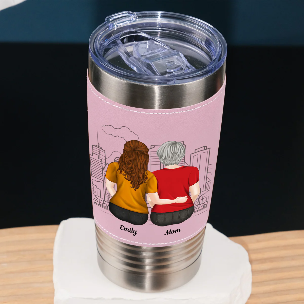 From Mom To Badass Daughter - Personalized Custom Pink Leather Tumbler - Image 2