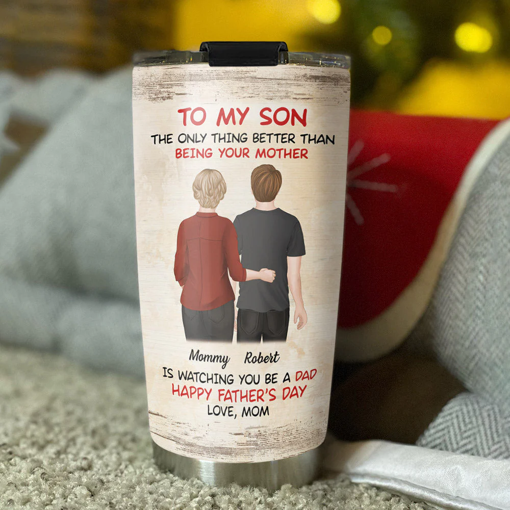 From Mom To Son Happy Fathers Day - Personalized Custom Tumbler - Image 3
