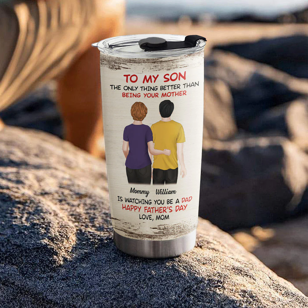 From Mom To Son Happy Fathers Day - Personalized Custom Tumbler - Image 4