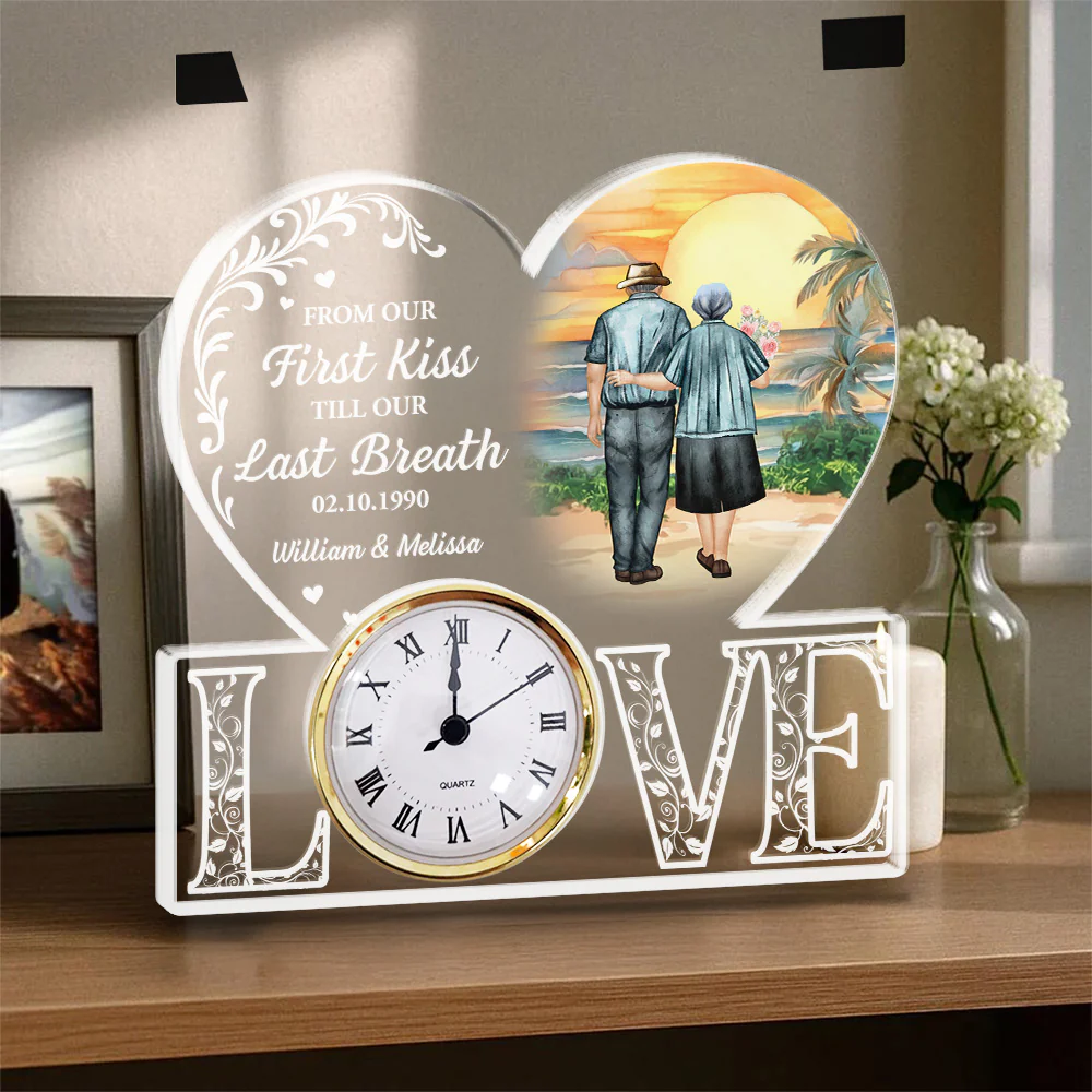 From Our First Kiss - Personalized Custom Acrylic Desk Clock Plaque - Image 3