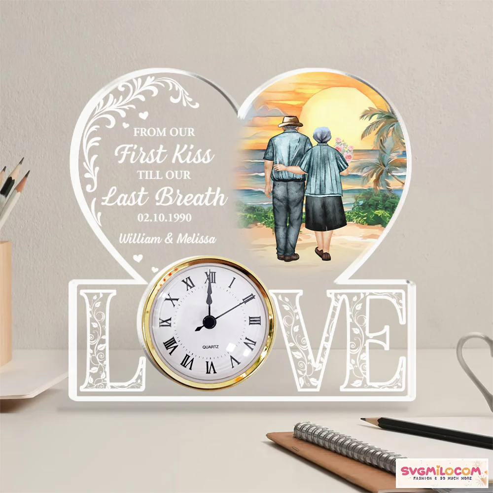 From Our First Kiss - Personalized Custom Acrylic Desk Clock Plaque - Image 4