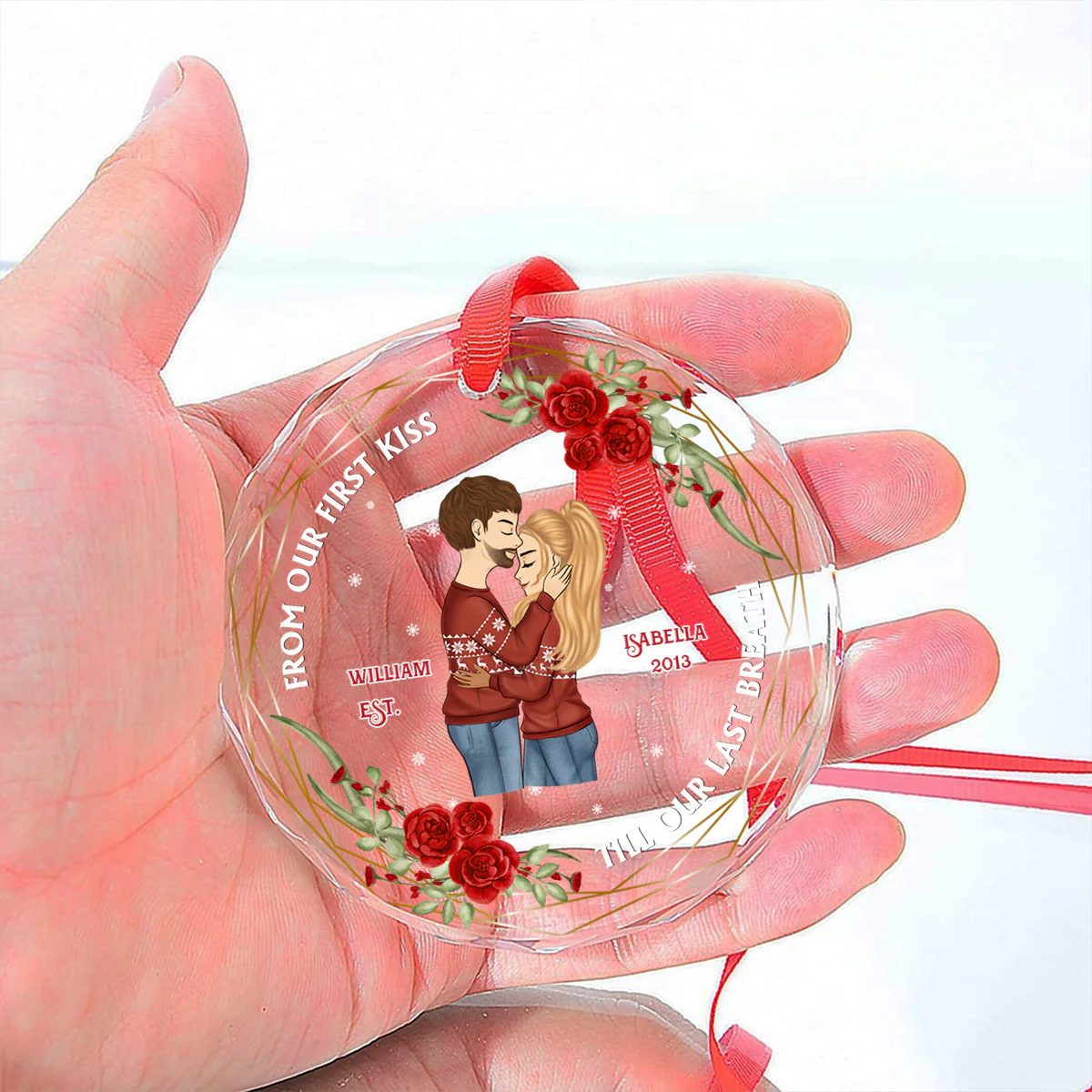 From Our First Kiss Till Our Last Breath - Personalized Custom Glass Ornament - Image 3