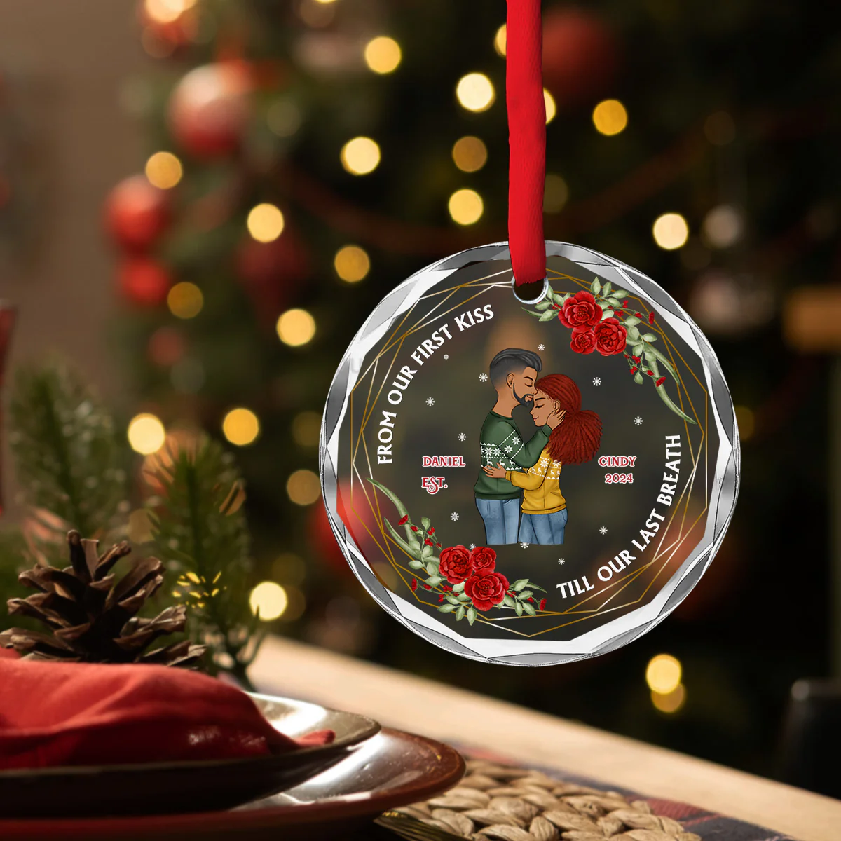 From Our First Kiss Till Our Last Breath - Personalized Custom Glass Ornament - Image 4