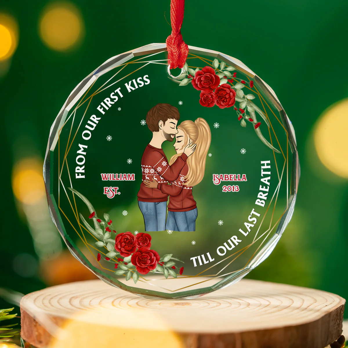 From Our First Kiss Till Our Last Breath - Personalized Custom Glass Ornament - Image 5