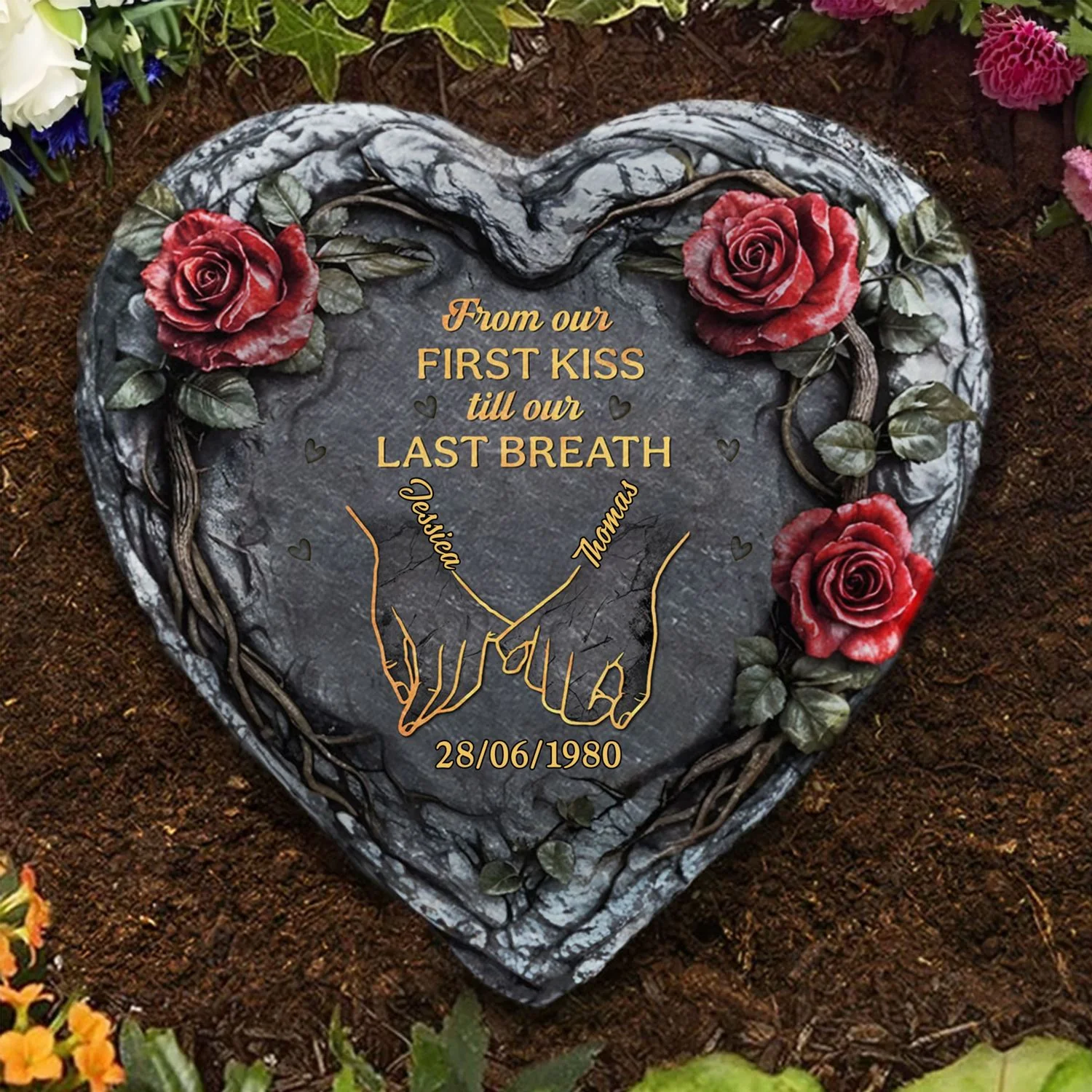 From Our First Kiss Till Our Last Breath - Personalized Custom Heart Shaped Stone - Image 5