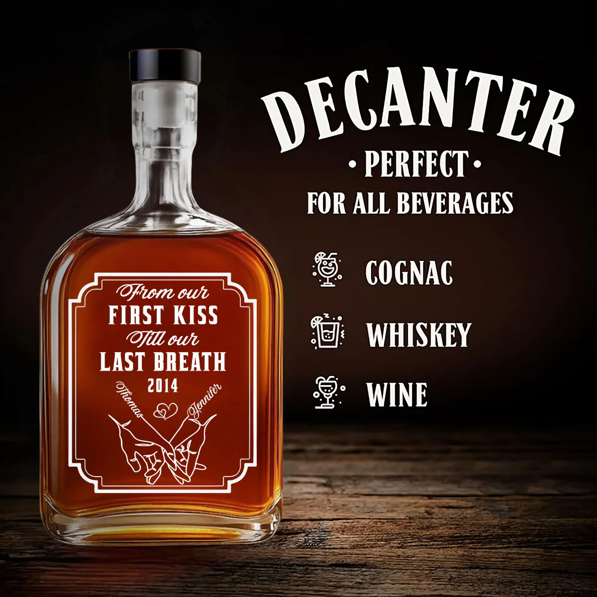From Our First Kiss Till Our Last Breath - Personalized Custom Spirits Decanter - Image 5