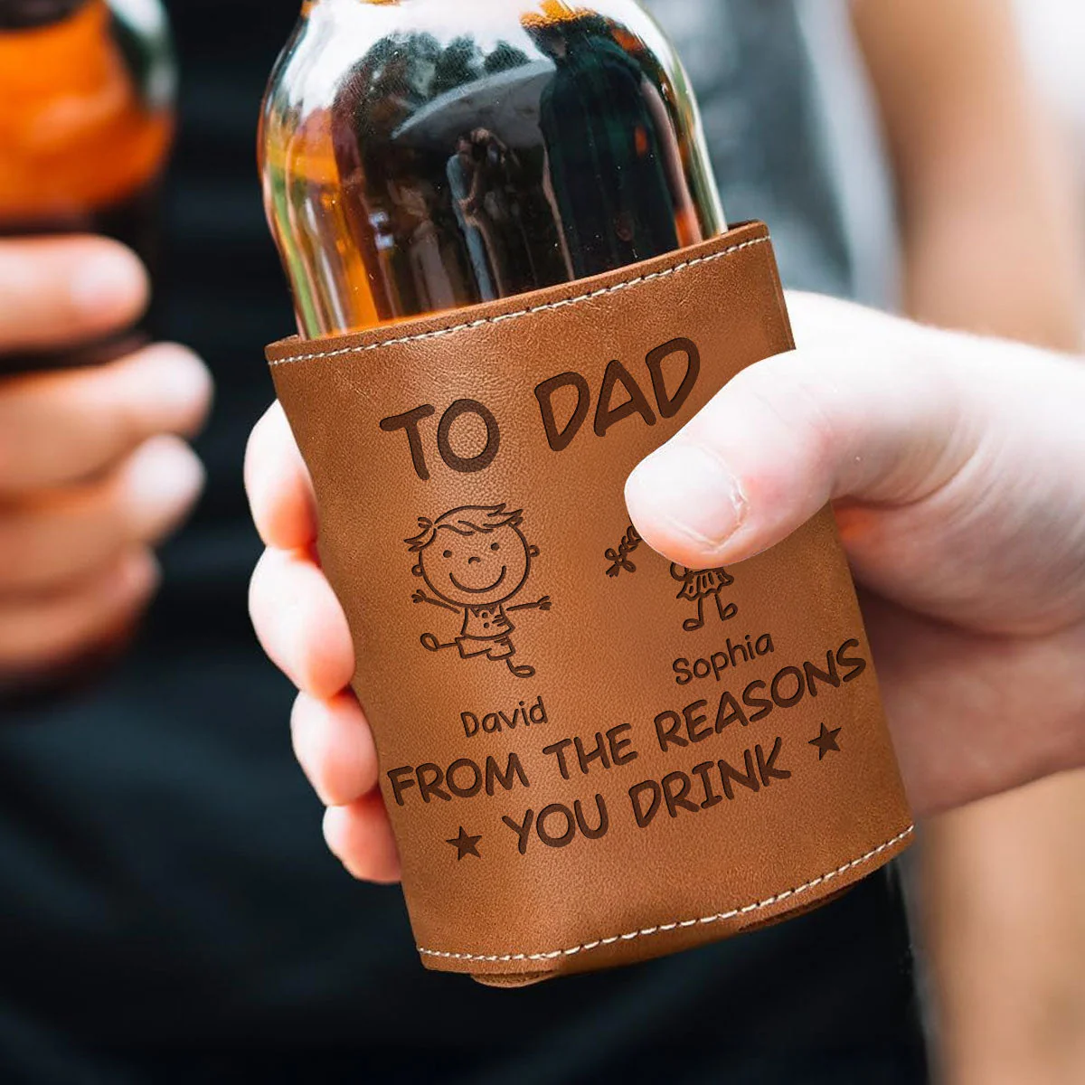 From The Reason You Drink - Personalized Custom Engraved Leather Can Cooler Holder - Image 3