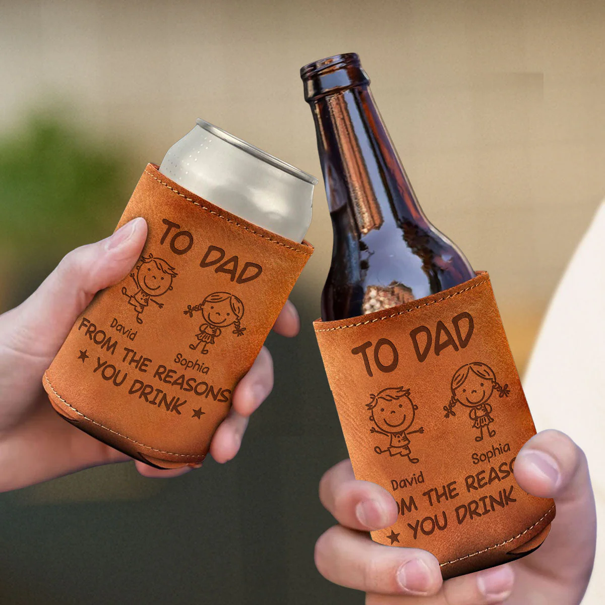 From The Reason You Drink - Personalized Custom Engraved Leather Can Cooler Holder - Image 4