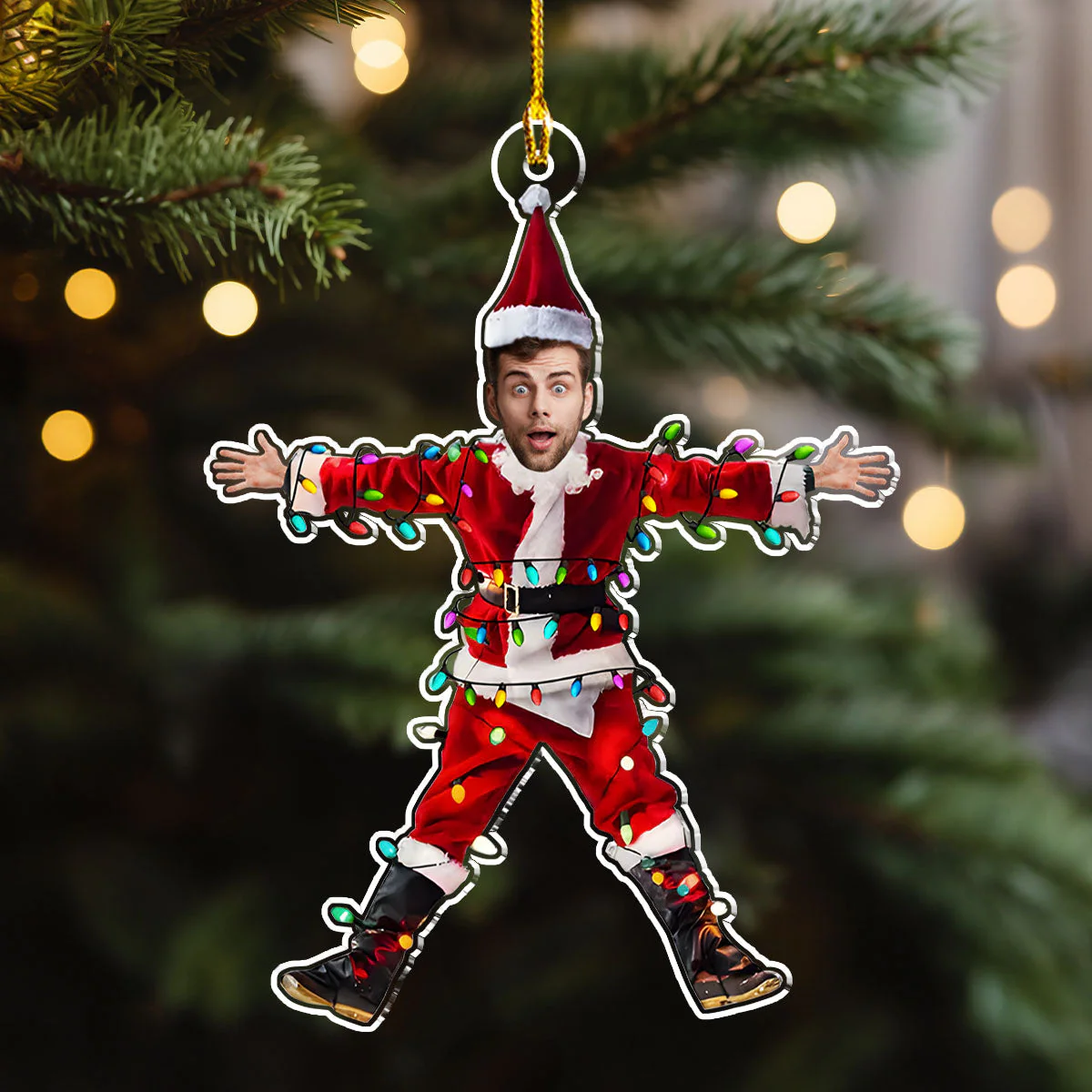 Funny Christmas Shocked Custom Face - Personalized Custom Acrylic Ornament - Image 2