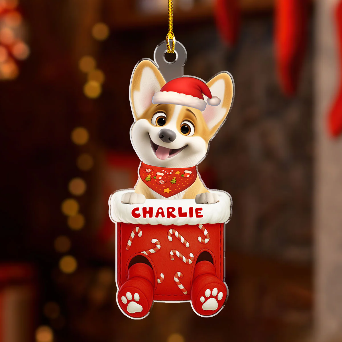 Funny Dog In Stocking - Personalized Custom Acrylic Ornament   - Image 3