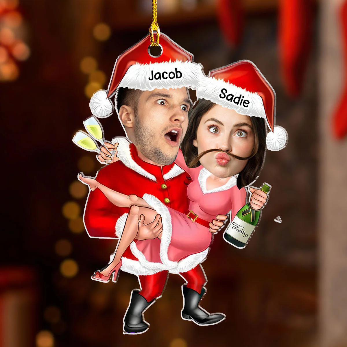 Funny Santa Couple - Personalized Custom Acrylic Ornament - Image 4