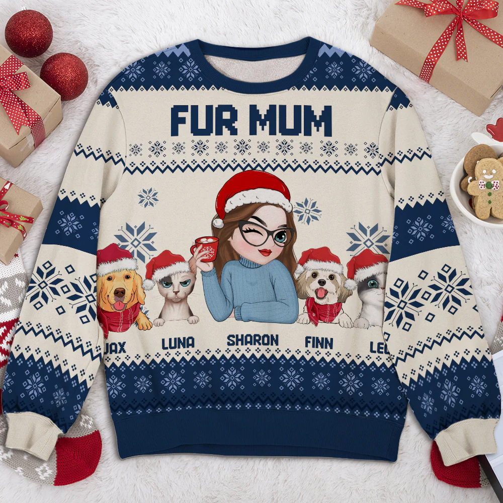 Fur Mom Christmas - Personalized Custom All-Over-Print Sweatshirt - Image 3