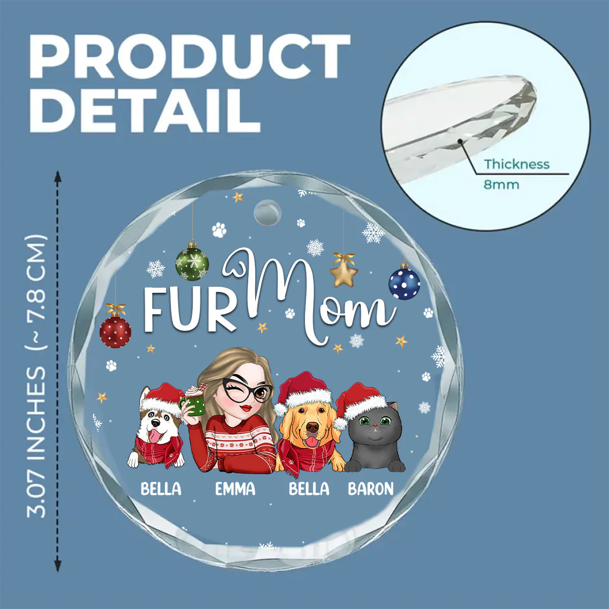 Fur Mom - Personalized Custom Glass Ornament - Image 5