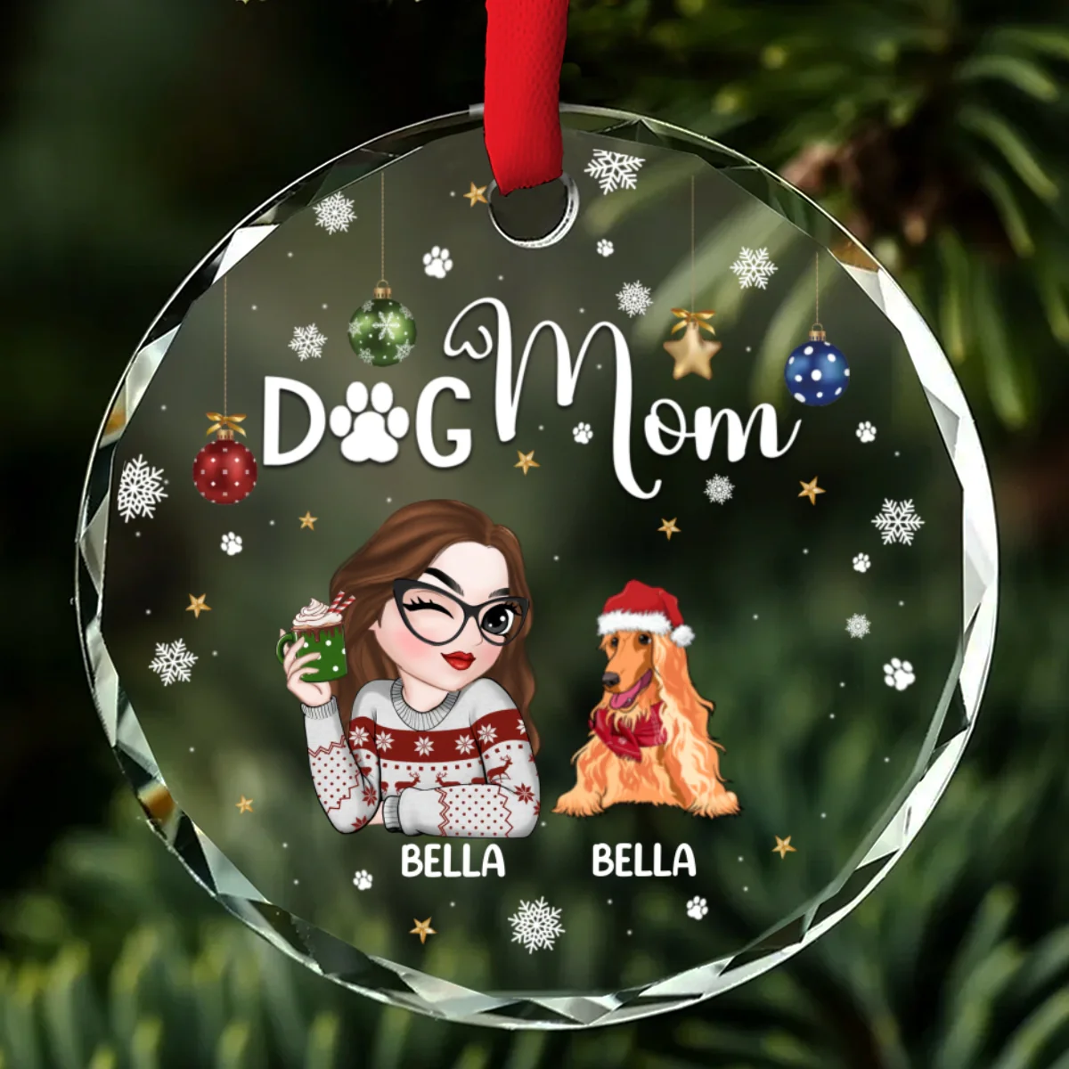 Fur Mom - Personalized Custom Glass Ornament - Image 6