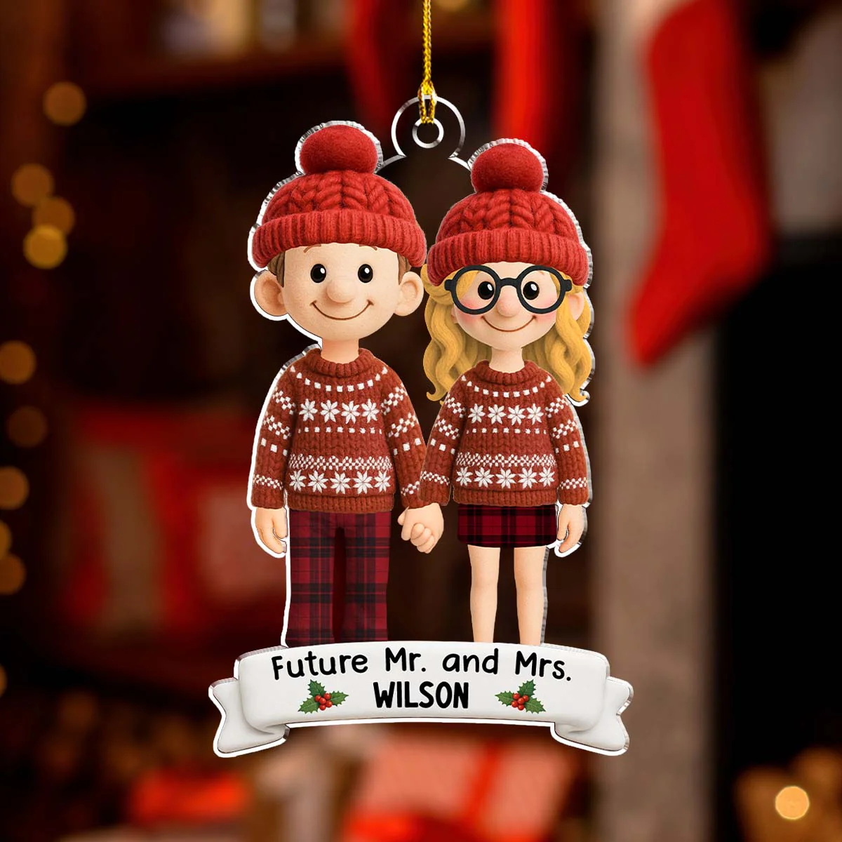 Future Mr. and Mrs. Couple - Personalized Custom 3D Effect Acrylic Ornament - Image 3