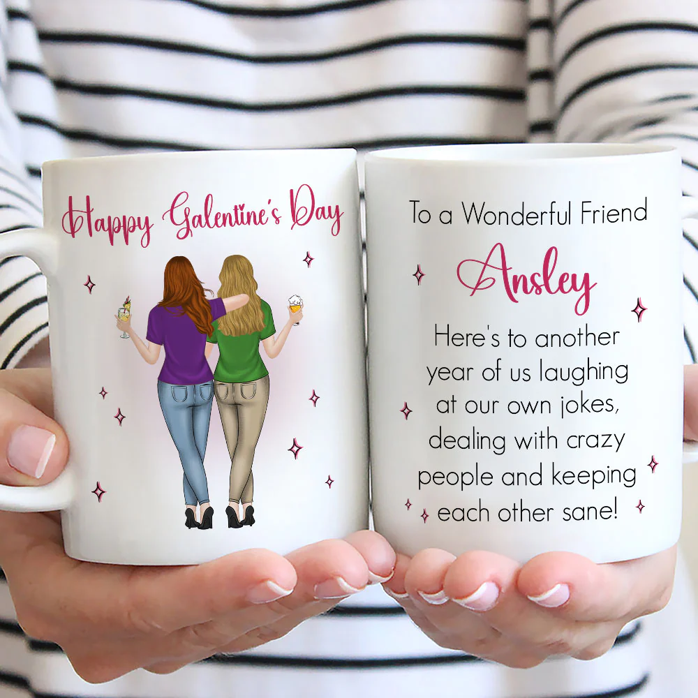 Galentines Valentines Besties - Personalized Custom Coffee Mug - Image 3