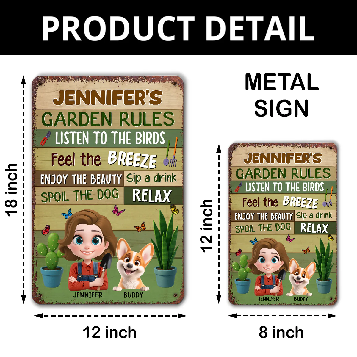 Garden Rule Cartoon - Personalized Custom Metal Sign - Image 5