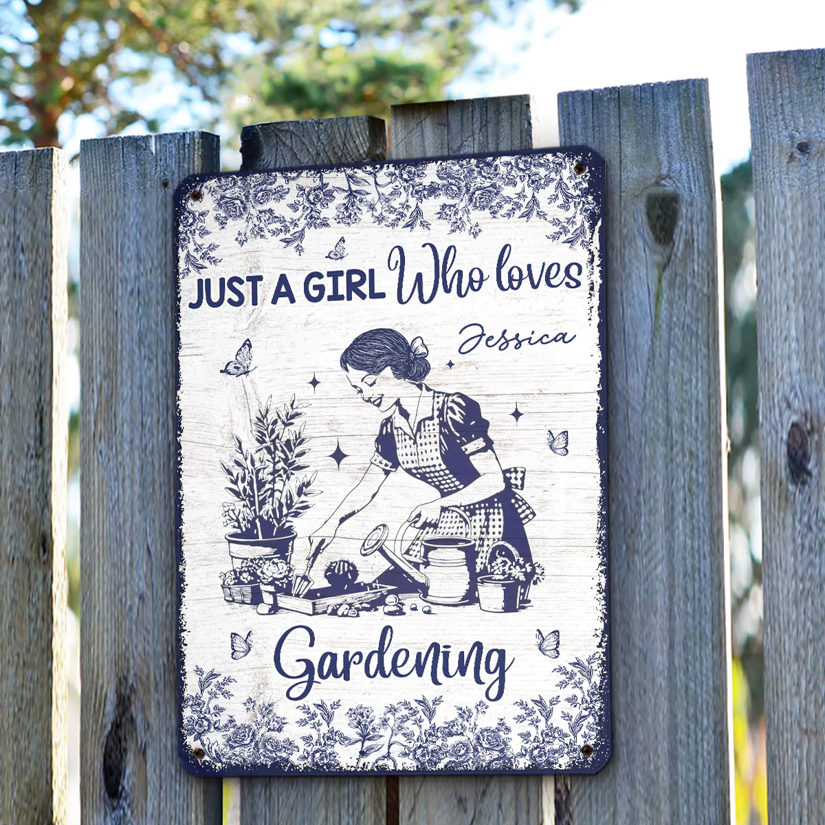 Gardening Blue Toile Style - Personalized Custom Metal Sign - Image 2