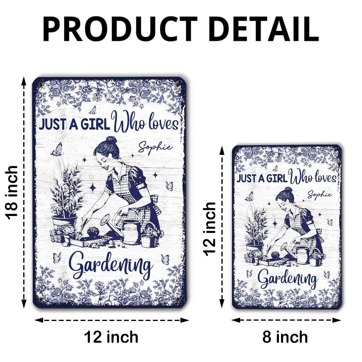 Gardening Blue Toile Style - Personalized Custom Metal Sign - Image 5