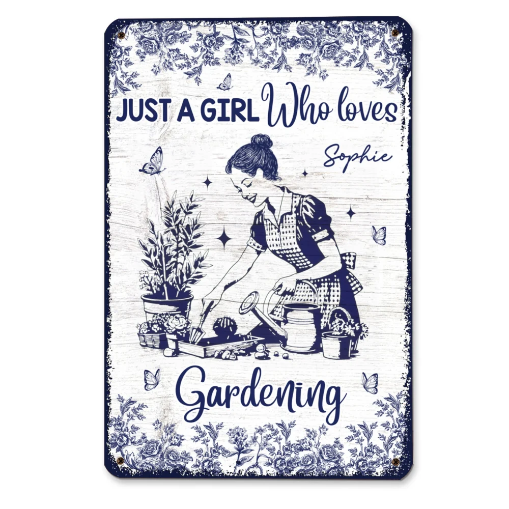 Gardening Blue Toile Style - Personalized Custom Metal Sign - Image 6