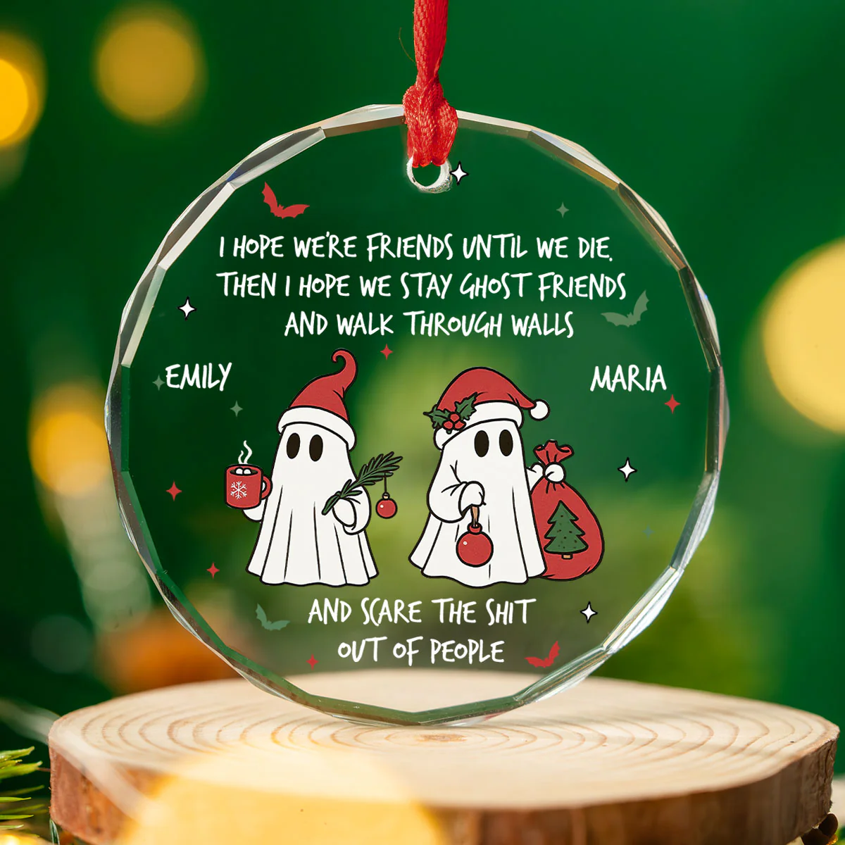 Ghost Friends Forever Stay Together - Personalized Custom Glass Ornament - Image 2