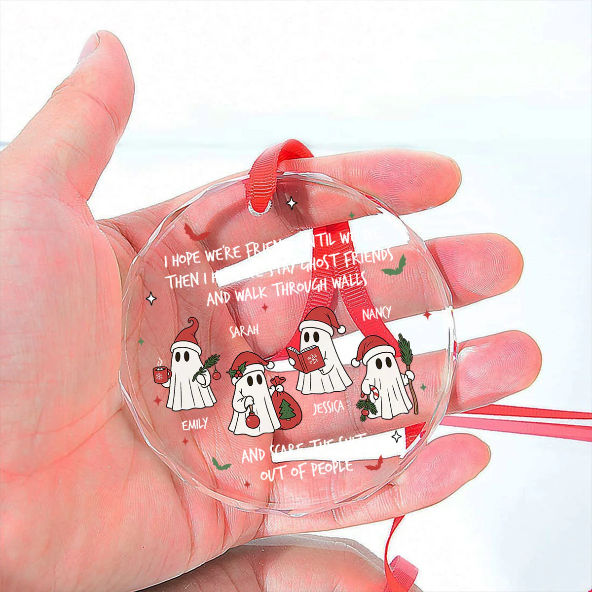 Ghost Friends Forever Stay Together - Personalized Custom Glass Ornament - Image 4