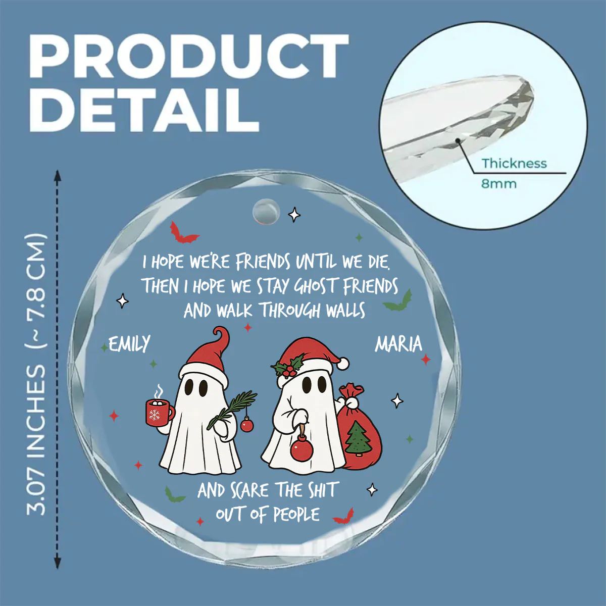 Ghost Friends Forever Stay Together - Personalized Custom Glass Ornament - Image 5