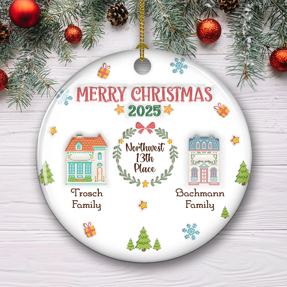 Gift For Our Neighbor 2025 - Personalized Custom 3D Inflated Effect Ceramic Ornament - Image 3