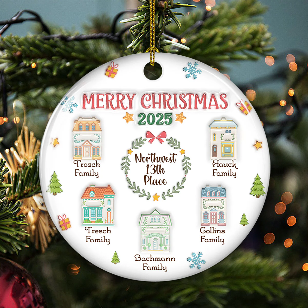 Gift For Our Neighbor 2025 - Personalized Custom 3D Inflated Effect Ceramic Ornament - Image 5