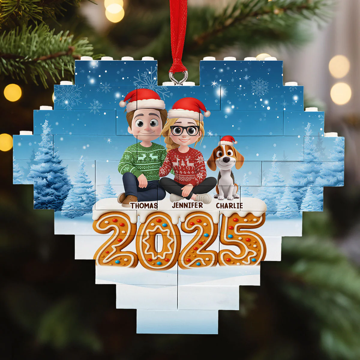 Ginger Family - Personalized Custom 3D Effect Heart Puzzle Ornament