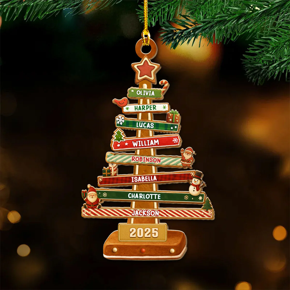 Gingerbread Christmas Tree - Personalized Custom Wood Ornament - Image 4