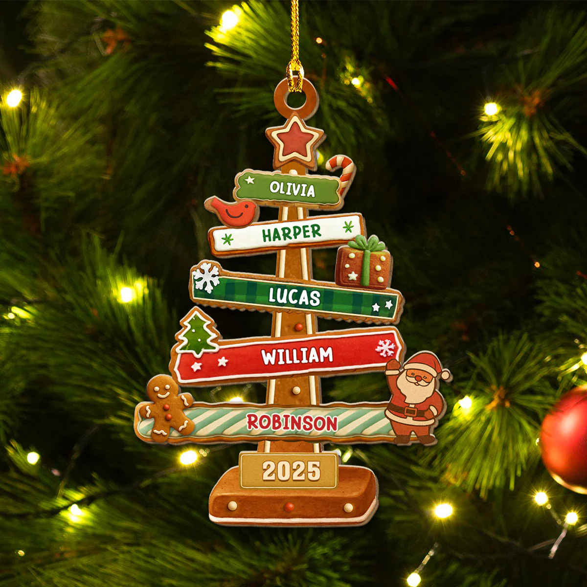 Gingerbread Christmas Tree - Personalized Custom Wood Ornament - Image 5