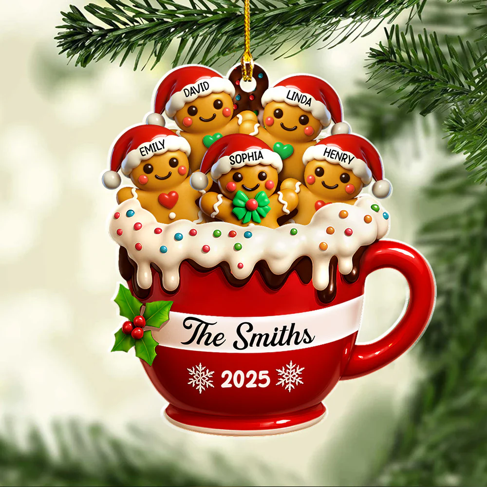Gingerbread Family 2 - Personalized Custom Acrylic Ornament - Image 4