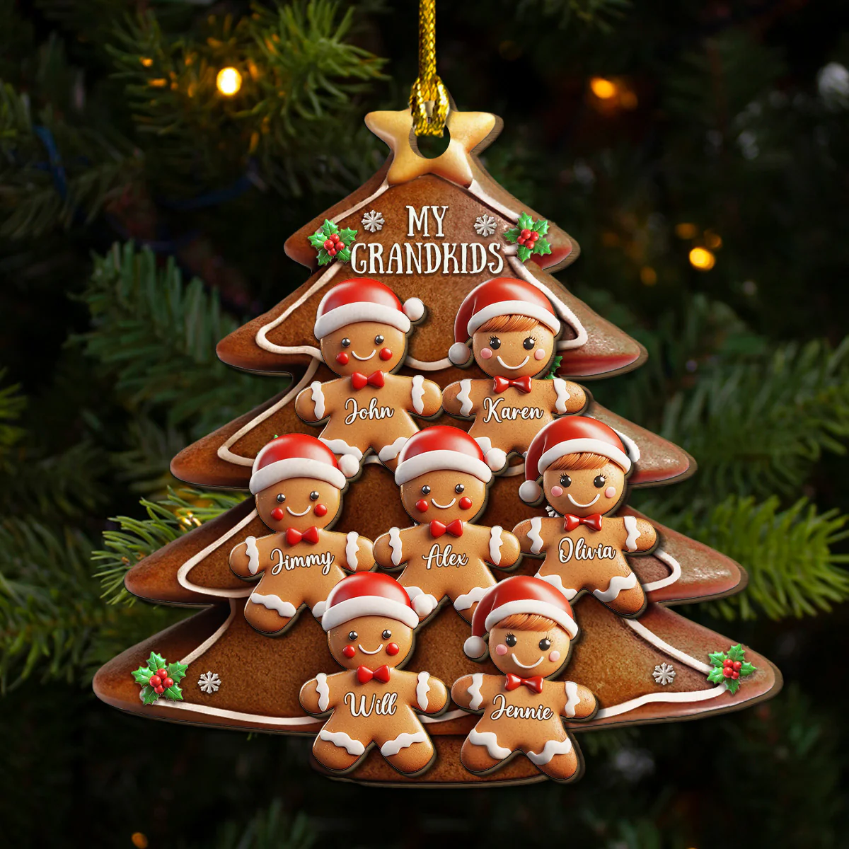Gingerbread Family - Personalized Custom Freeshape 2-Layered Wood Ornament