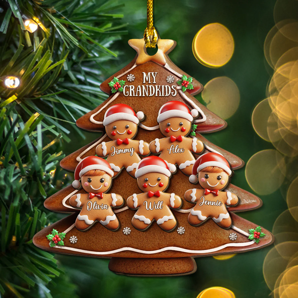 Gingerbread Family - Personalized Custom Freeshape 2-Layered Wood Ornament - Image 2