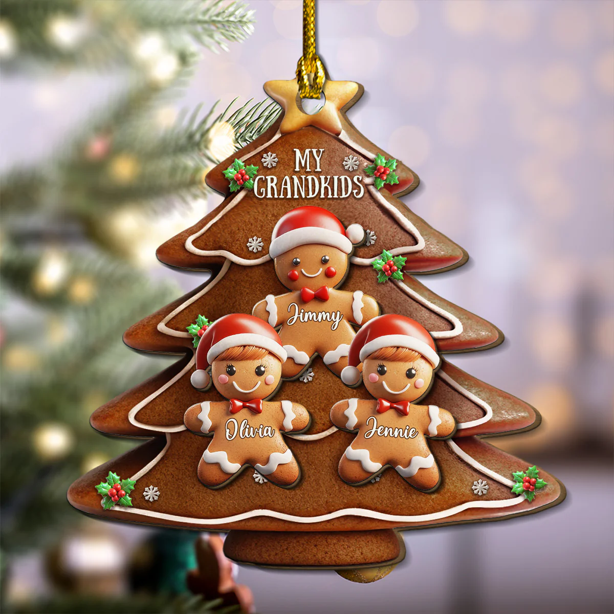 Gingerbread Family - Personalized Custom Freeshape 2-Layered Wood Ornament - Image 4