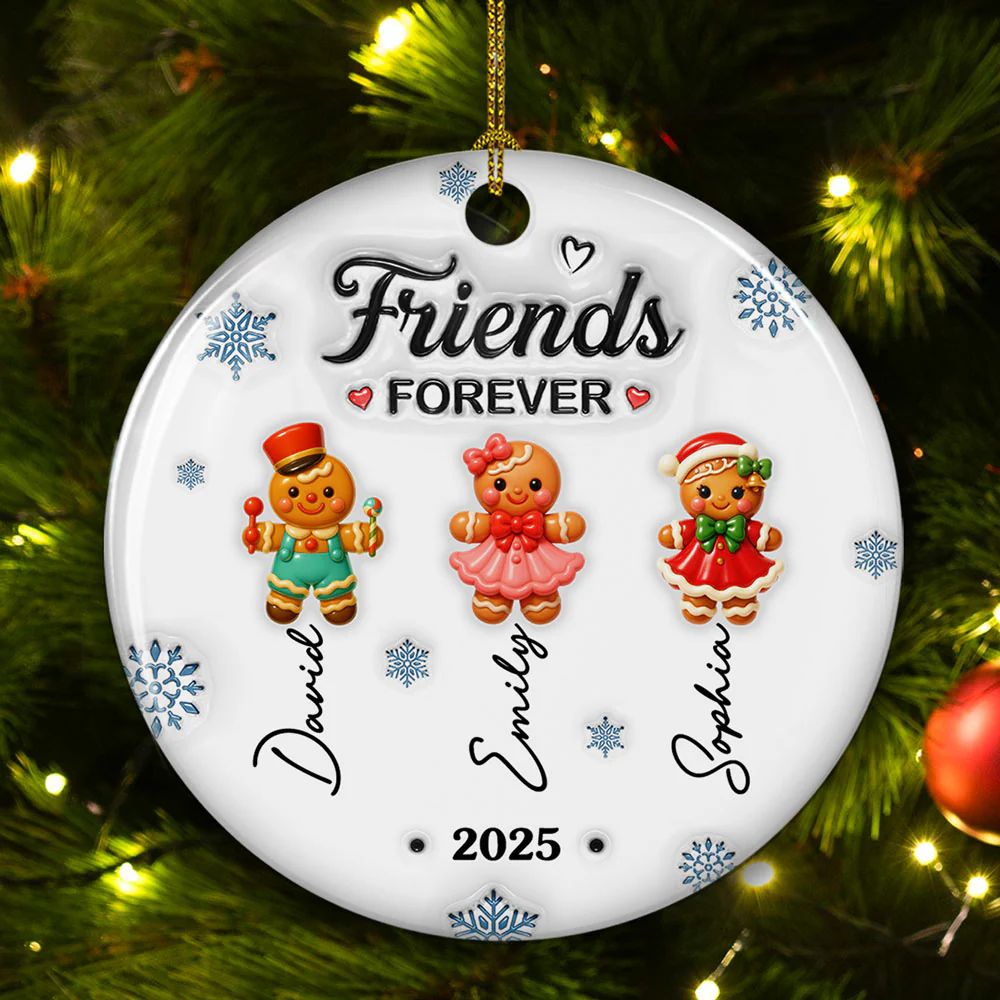 Gingerbread Friends - Personalized Custom 3D Inflated Effect Ceramic Ornament